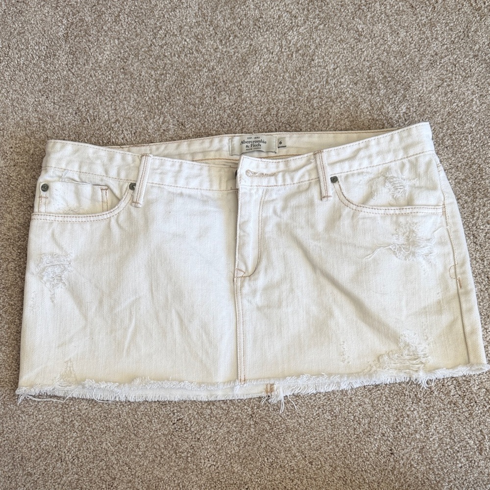 Abercrombie & Fitch White Distressed Denim Mini Skirt